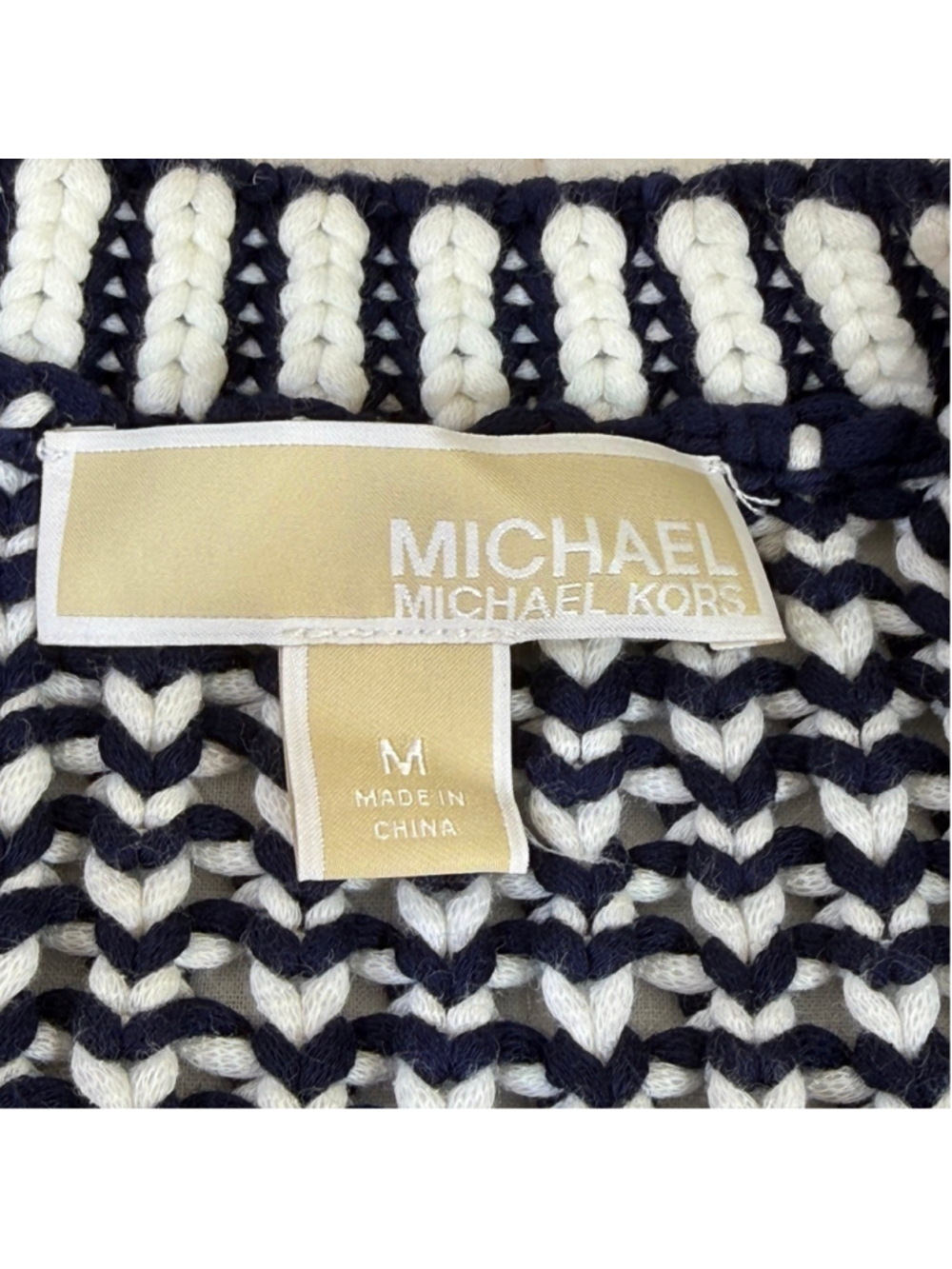 Michael Kors Navy White Knit Fringe Sleeveless Dress Women’s Size Medium - Picture 9 of 9